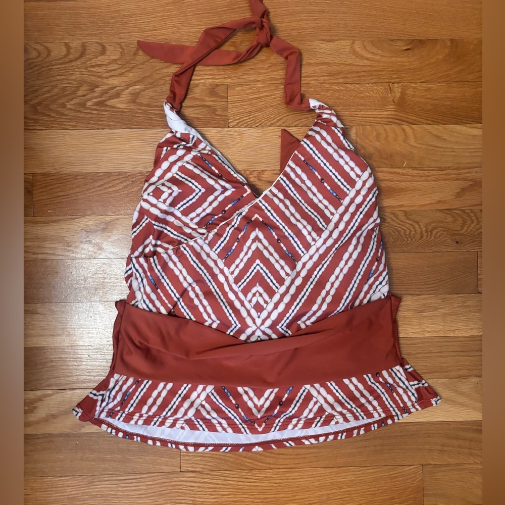 Venus Rust & White Patterned Halter Tankini Top